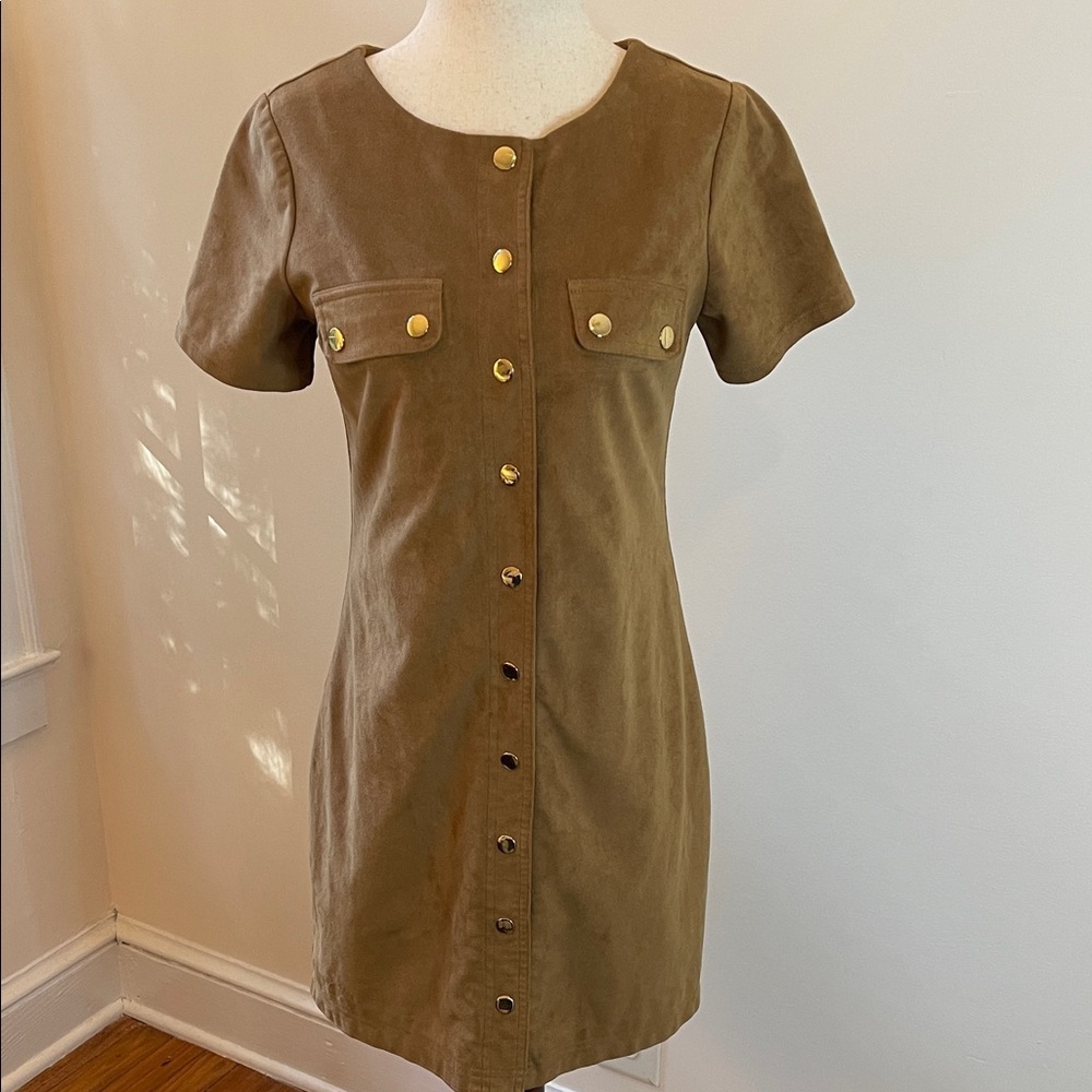 Abercrombie & Fitch Faux Suede Mini Shirt Dress Camel Tan Size XS